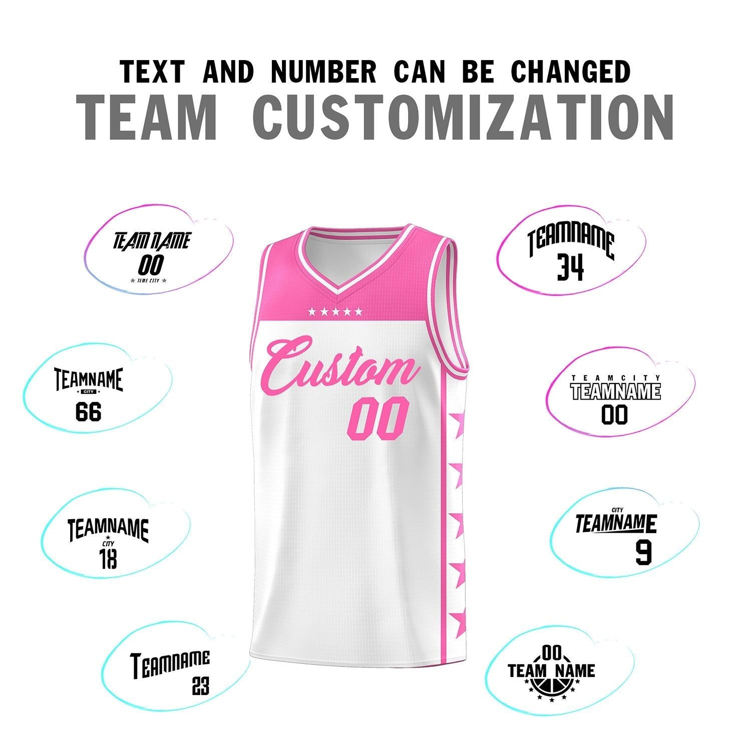 Custom White Pink Color Block Sets Sports Uniform Basketball Jersey