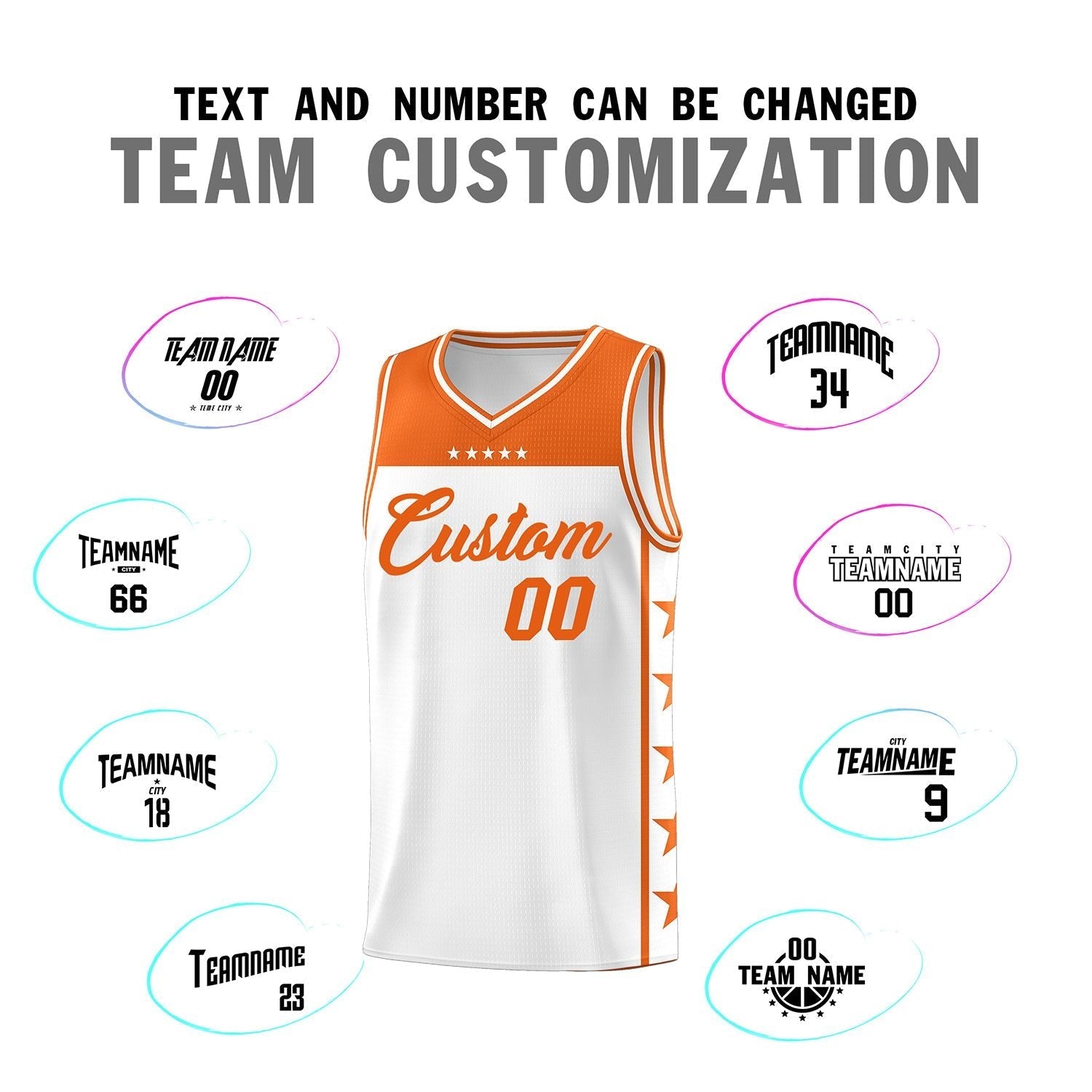 Custom White Orange Color Block Sets Sports Uniform Basketball Jersey