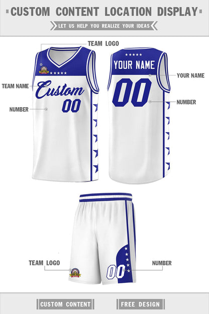 Custom White Royal Color Block Sets Sports Uniform Basketball Jersey