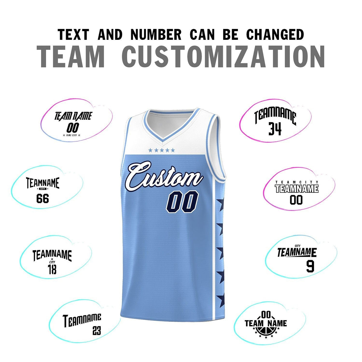 Custom Light Blue White Color Block Sets Sports Uniform Basketball Jersey