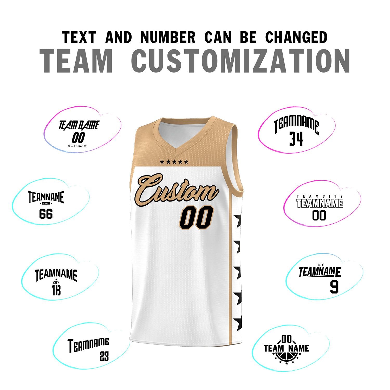Custom White Old Gold Color Block Sets Sports Uniform Basketball Jersey
