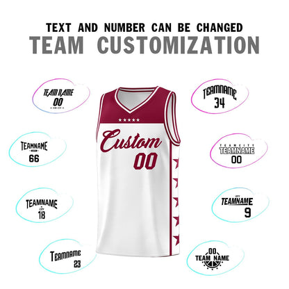 Custom White Crimson Color Block Sets Sports Uniform Basketball Jersey