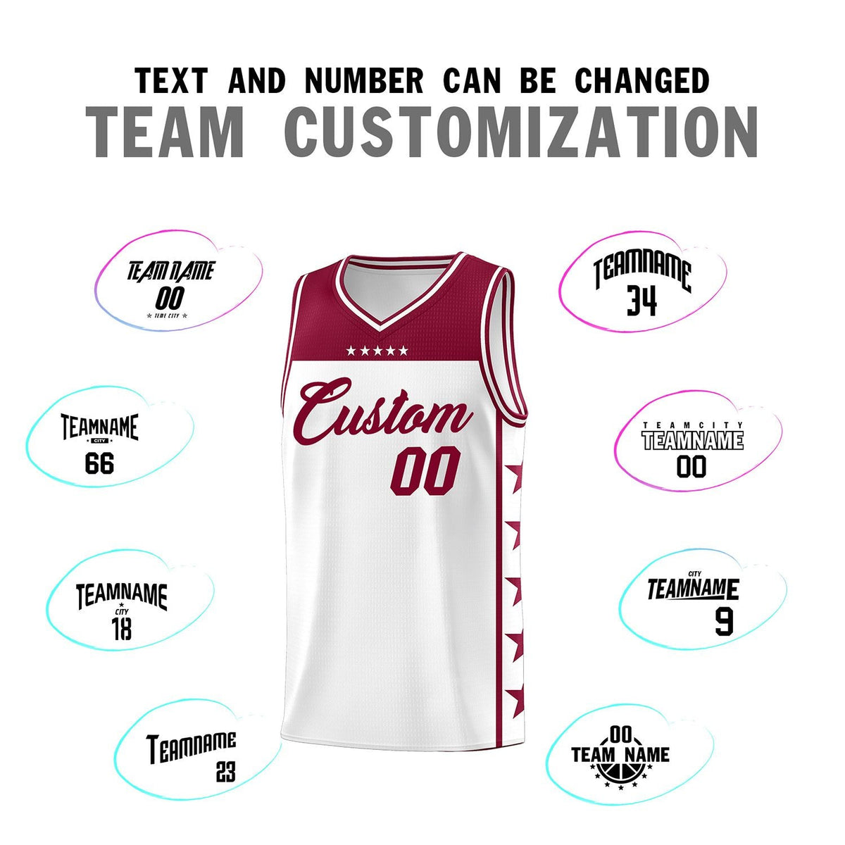 Custom White Crimson Color Block Sets Sports Uniform Basketball Jersey