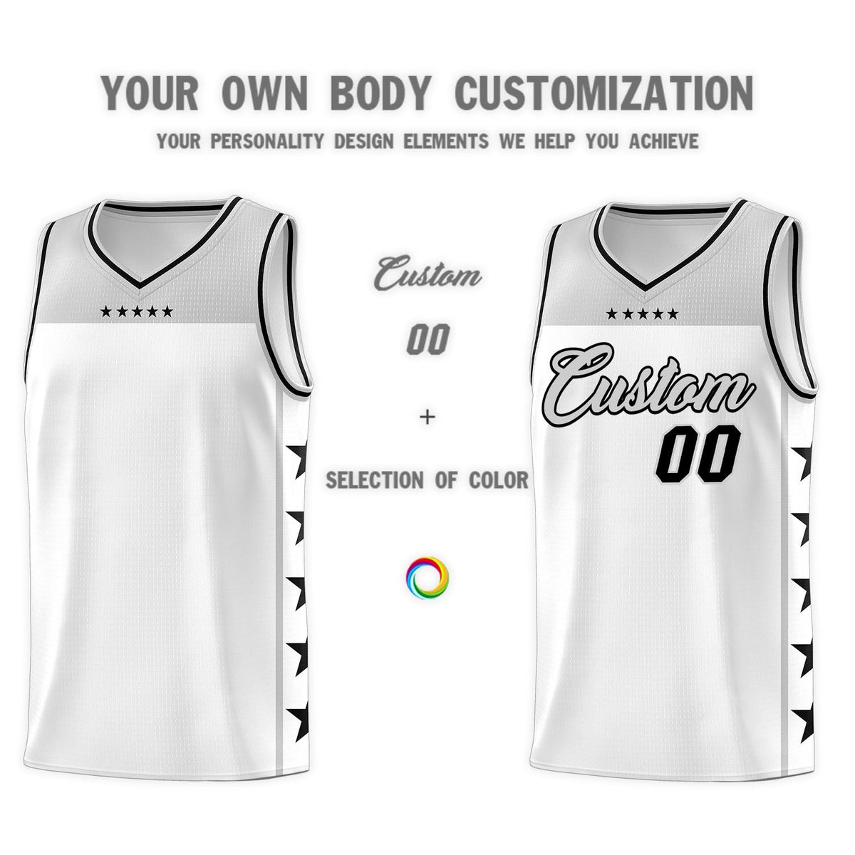 Custom White Gray Color Block Sets Sports Uniform Basketball Jersey