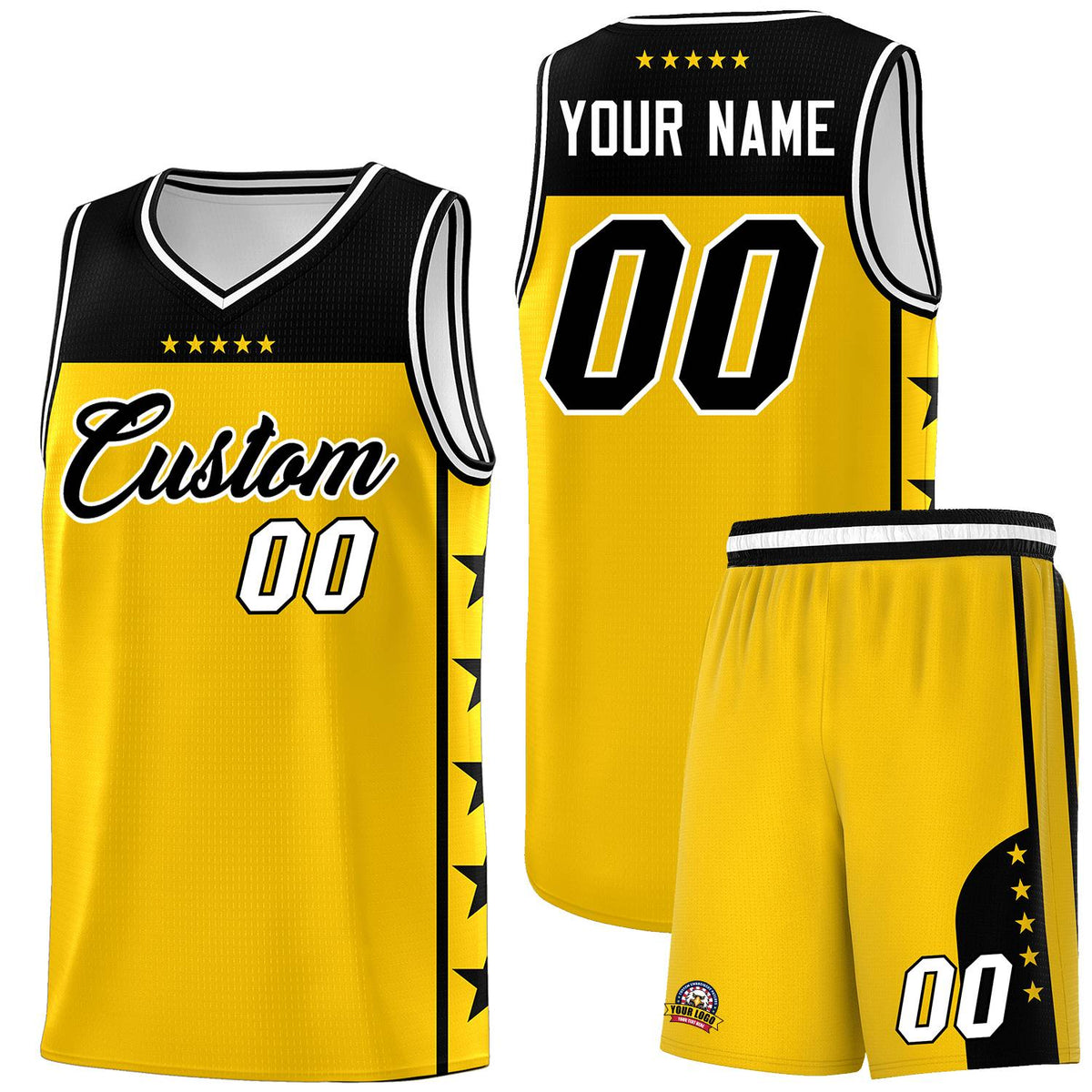 Custom Gold Black Color Block Sets Sports Uniform Basketball Jersey