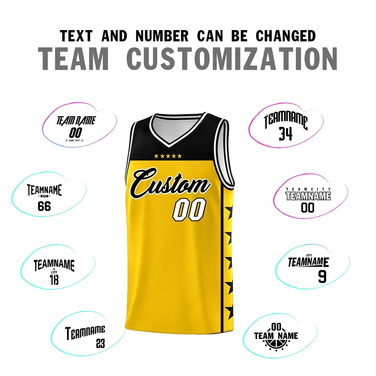 Custom Gold Black Color Block Sets Sports Uniform Basketball Jersey