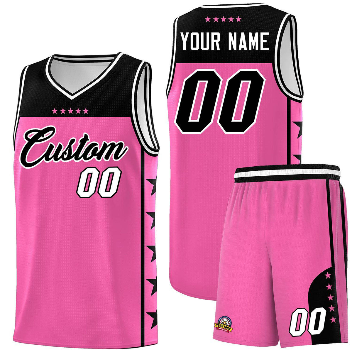 Custom Pink Black Color Block Sets Sports Uniform Basketball Jersey