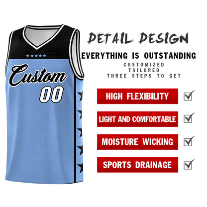 Custom Light Blue Black Color Block Sets Sports Uniform Basketball Jersey