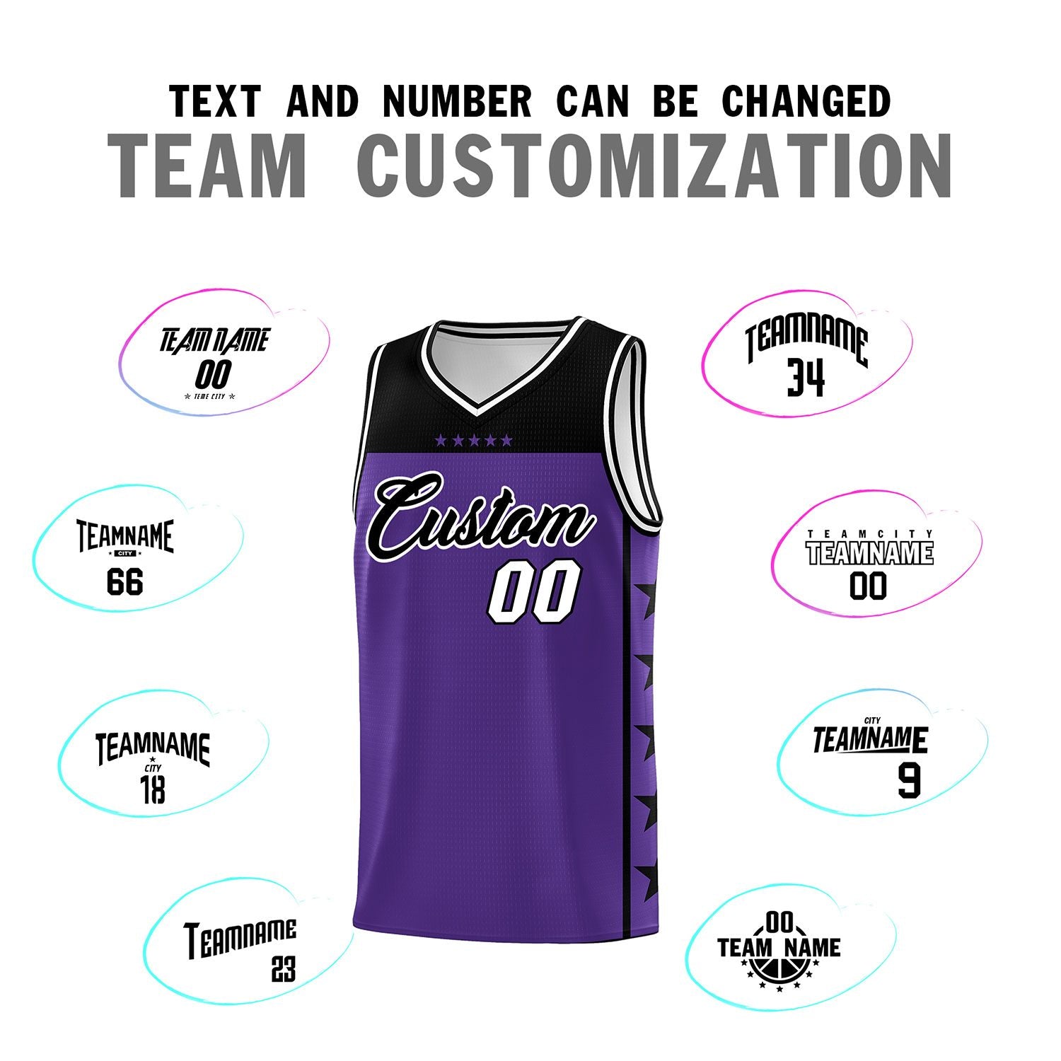 Custom Purple Black Color Block Sets Sports Uniform Basketball Jersey