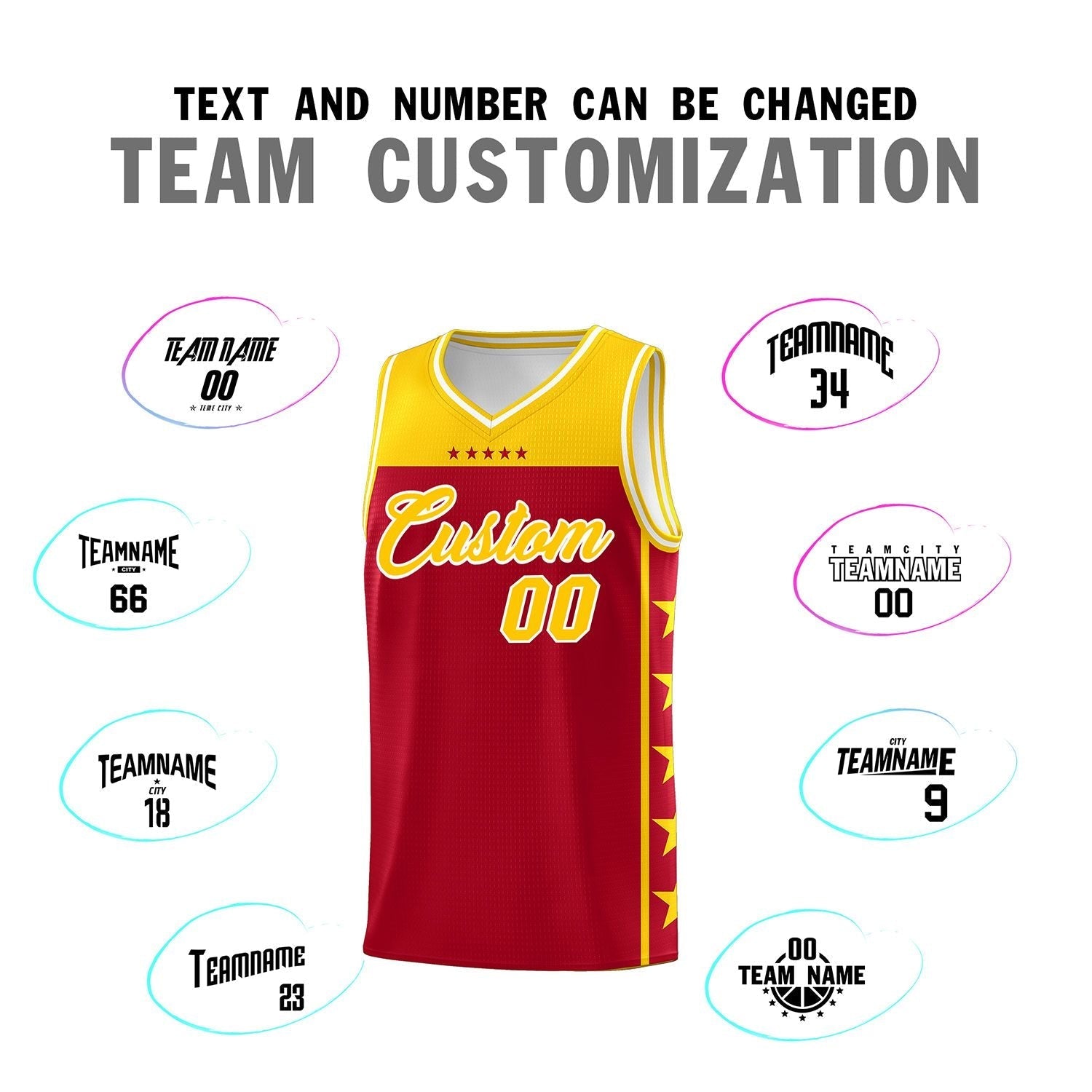 Custom Red Yellow Color Block Sets Sports Uniform Basketball Jersey