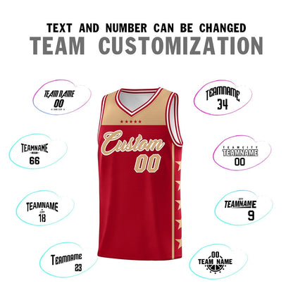 Custom Red Old Gold Color Block Sets Sports Uniform Basketball Jersey