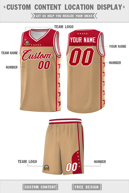 Custom Old Gold Red Color Block Sets Sports Uniform Basketball Jersey