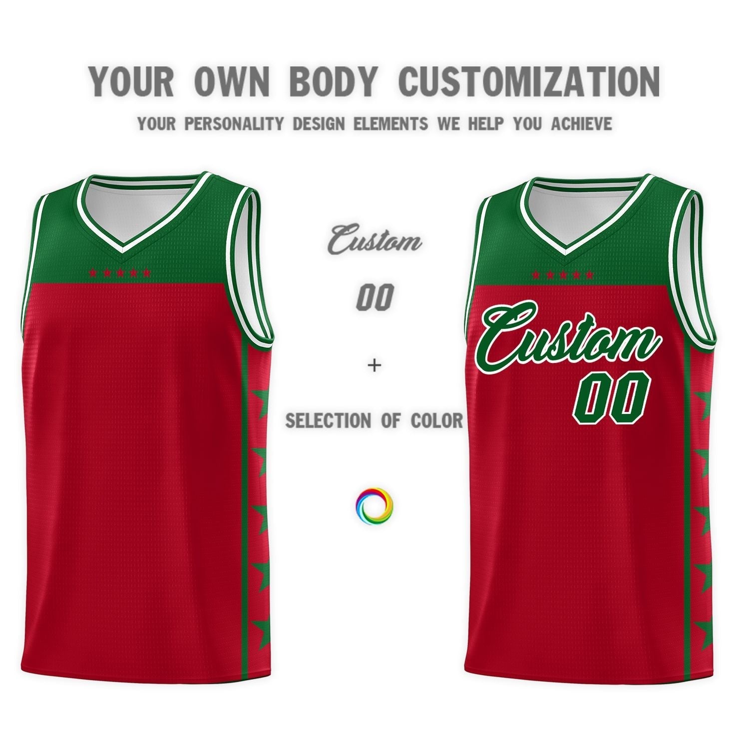 Custom Red Kelly Green Color Block Sets Sports Uniform Basketball Jersey