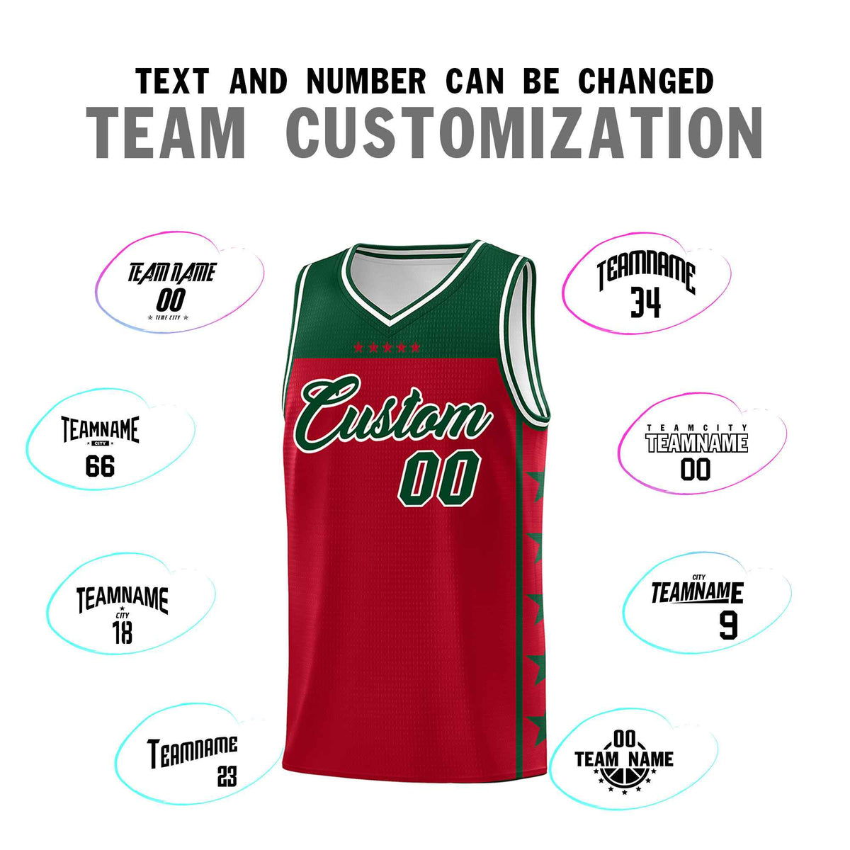 Custom Red Kelly Green Color Block Sets Sports Uniform Basketball Jersey