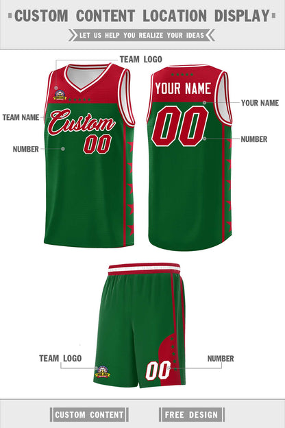 Custom Kelly Green Red Color Block Sets Sports Uniform Basketball Jersey