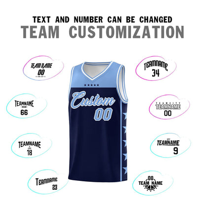 Custom Navy Light Blue Color Block Sets Sports Uniform Basketball Jersey