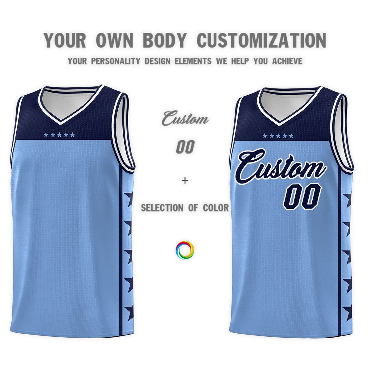Custom Light Blue Navy Color Block Sets Sports Uniform Basketball Jersey