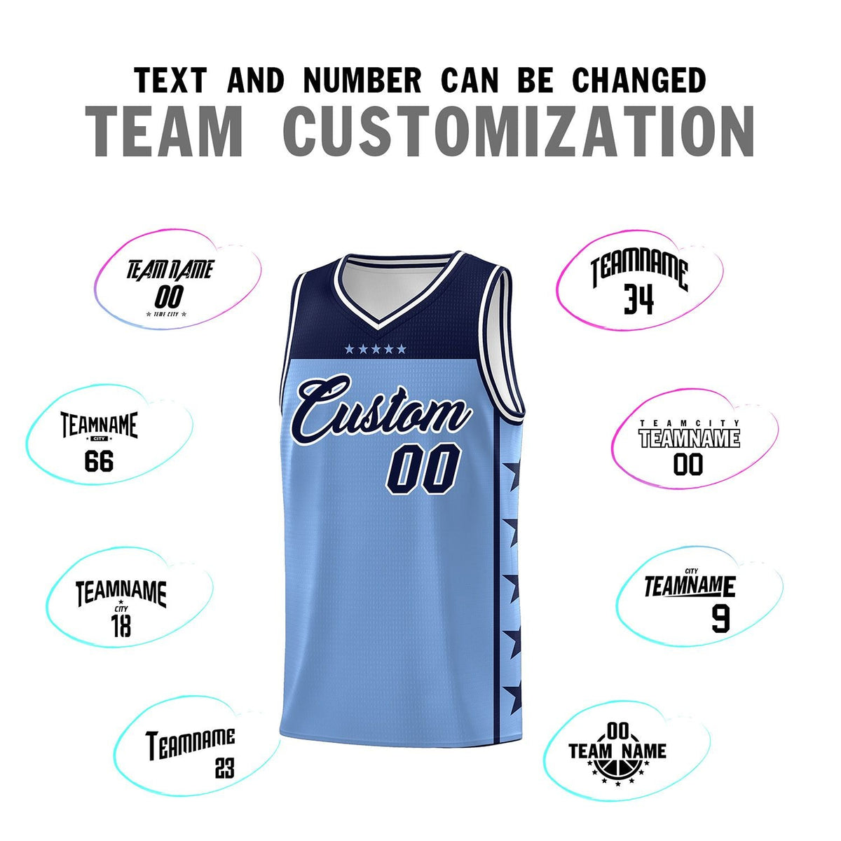 Custom Light Blue Navy Color Block Sets Sports Uniform Basketball Jersey