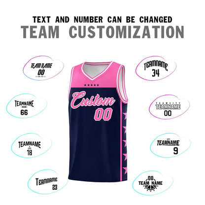 Custom Navy Pink Color Block Sets Sports Uniform Basketball Jersey