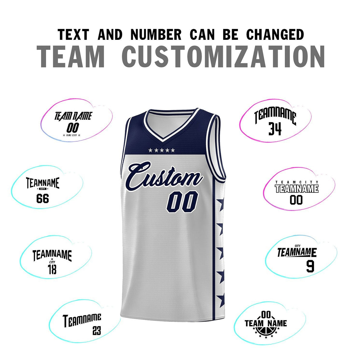 Custom Gray Navy Color Block Sets Sports Uniform Basketball Jersey