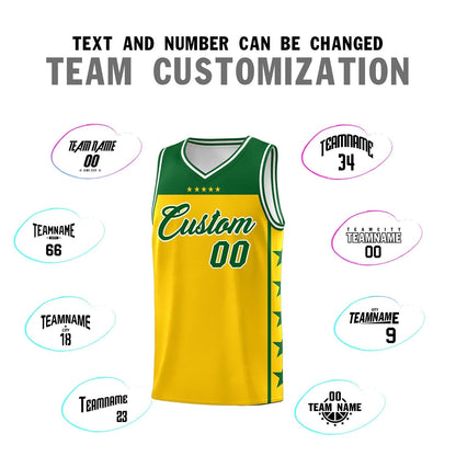 Custom Gold Kelly Green Color Block Sets Sports Uniform Basketball Jersey