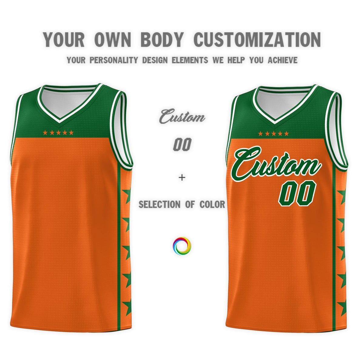 Custom Orange Kelly Green Color Block Sets Sports Uniform Basketball Jersey