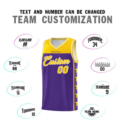 Custom Purple Yellow Color Block Sets Sports Uniform Basketball Jersey