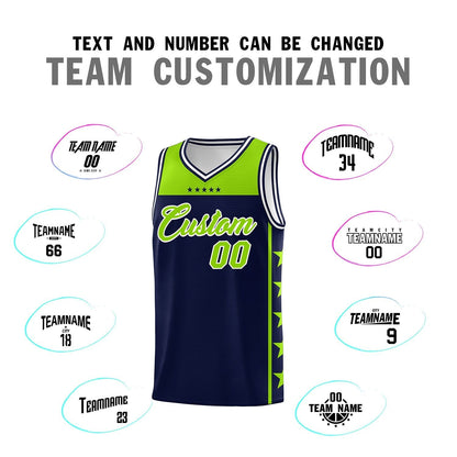 Custom Navy Neon Green Color Block Sets Sports Uniform Basketball Jersey