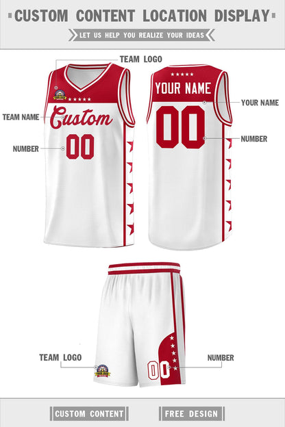 Custom White Red Color Block Sets Sports Uniform Basketball Jersey