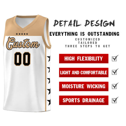 Custom White Old Gold Color Block Sets Sports Uniform Basketball Jersey