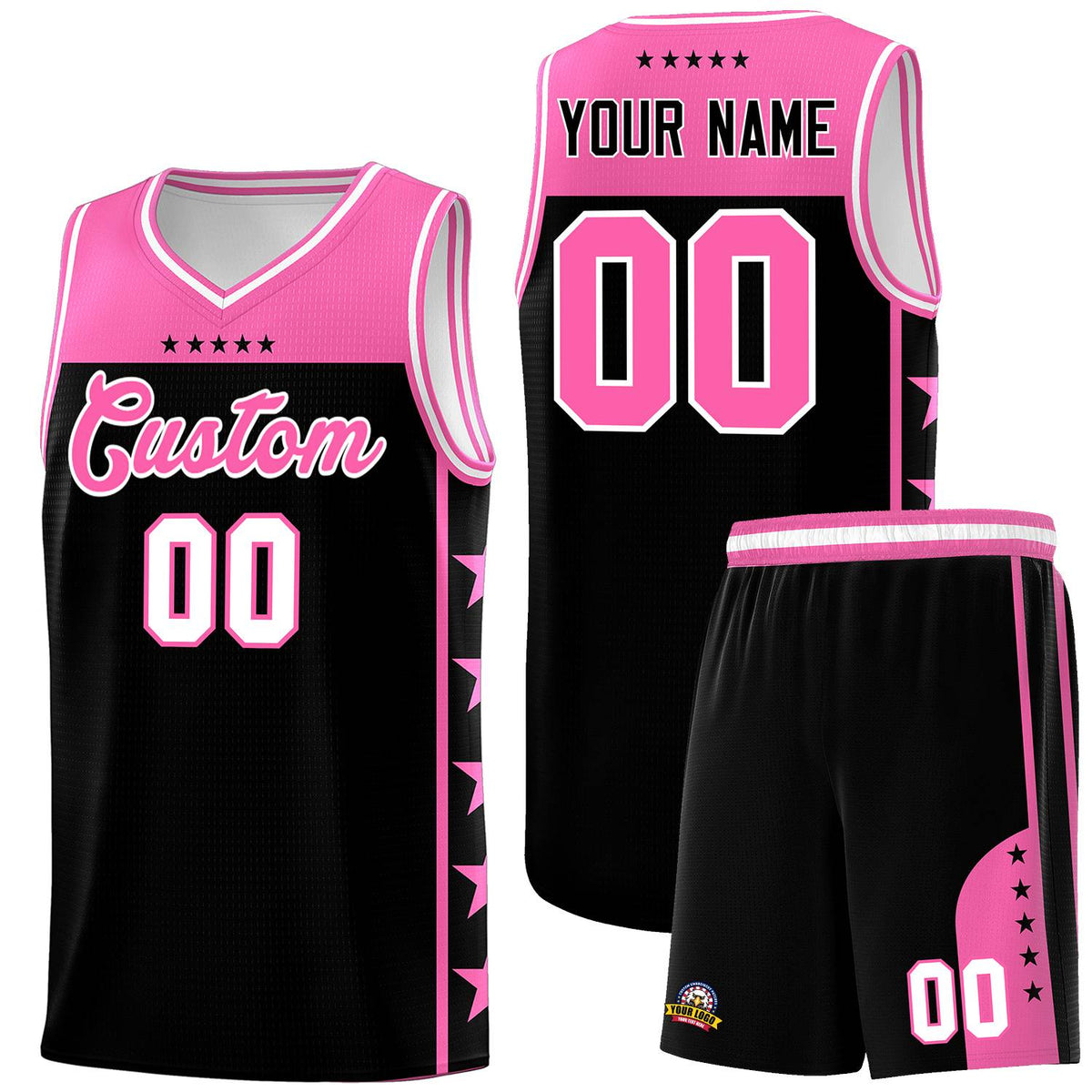Custom Black Pink Color Block Sets Sports Uniform Basketball Jersey