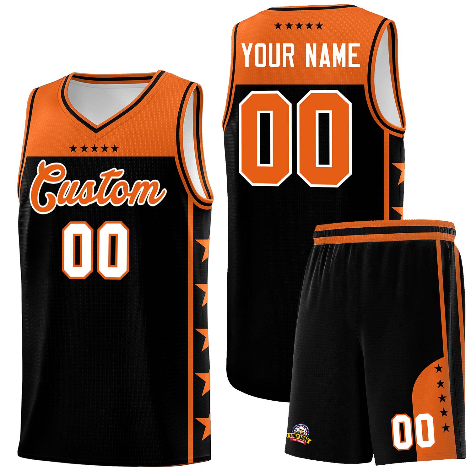Custom Black Orange Color Block Sets Sports Uniform Basketball Jersey