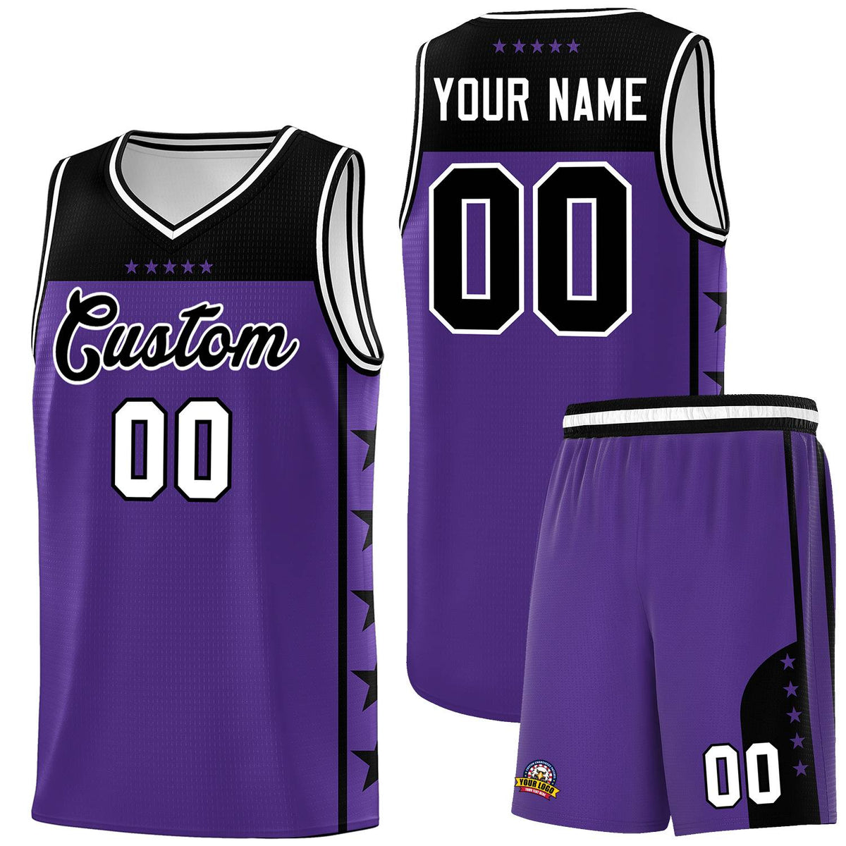 Custom Purple Black Color Block Sets Sports Uniform Basketball Jersey