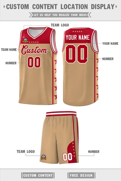 Custom Old Gold Red Color Block Sets Sports Uniform Basketball Jersey