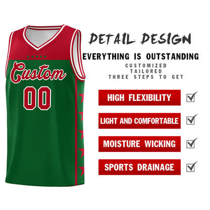 Custom Kelly Green Red Color Block Sets Sports Uniform Basketball Jersey
