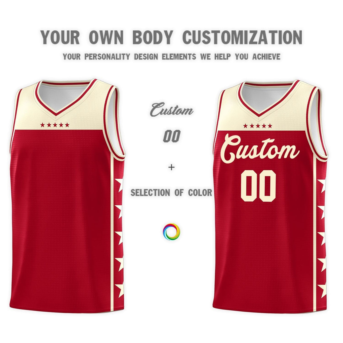 Custom Red Cream Color Block Sets Sports Uniform Basketball Jersey