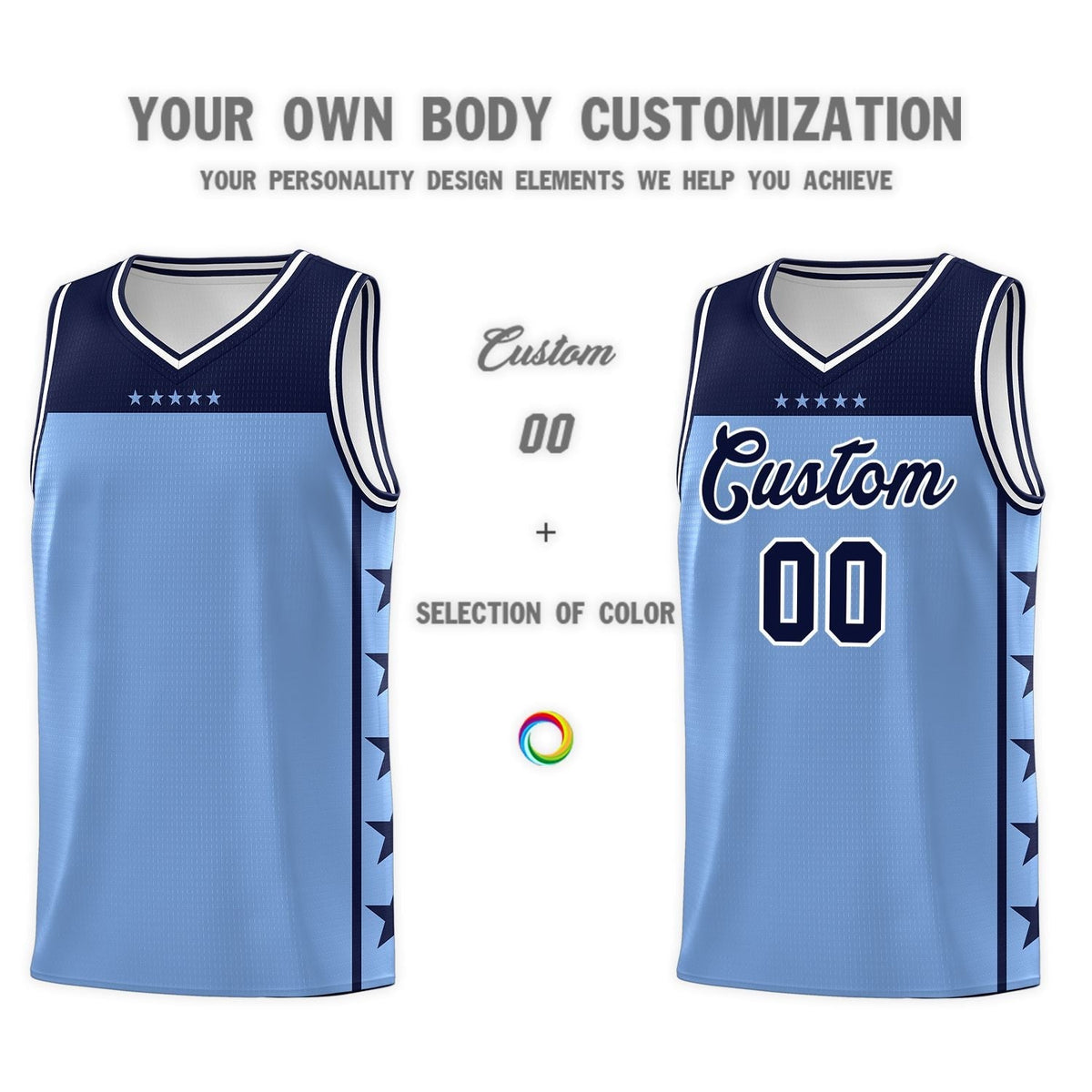 Custom Light Blue Navy Color Block Sets Sports Uniform Basketball Jersey