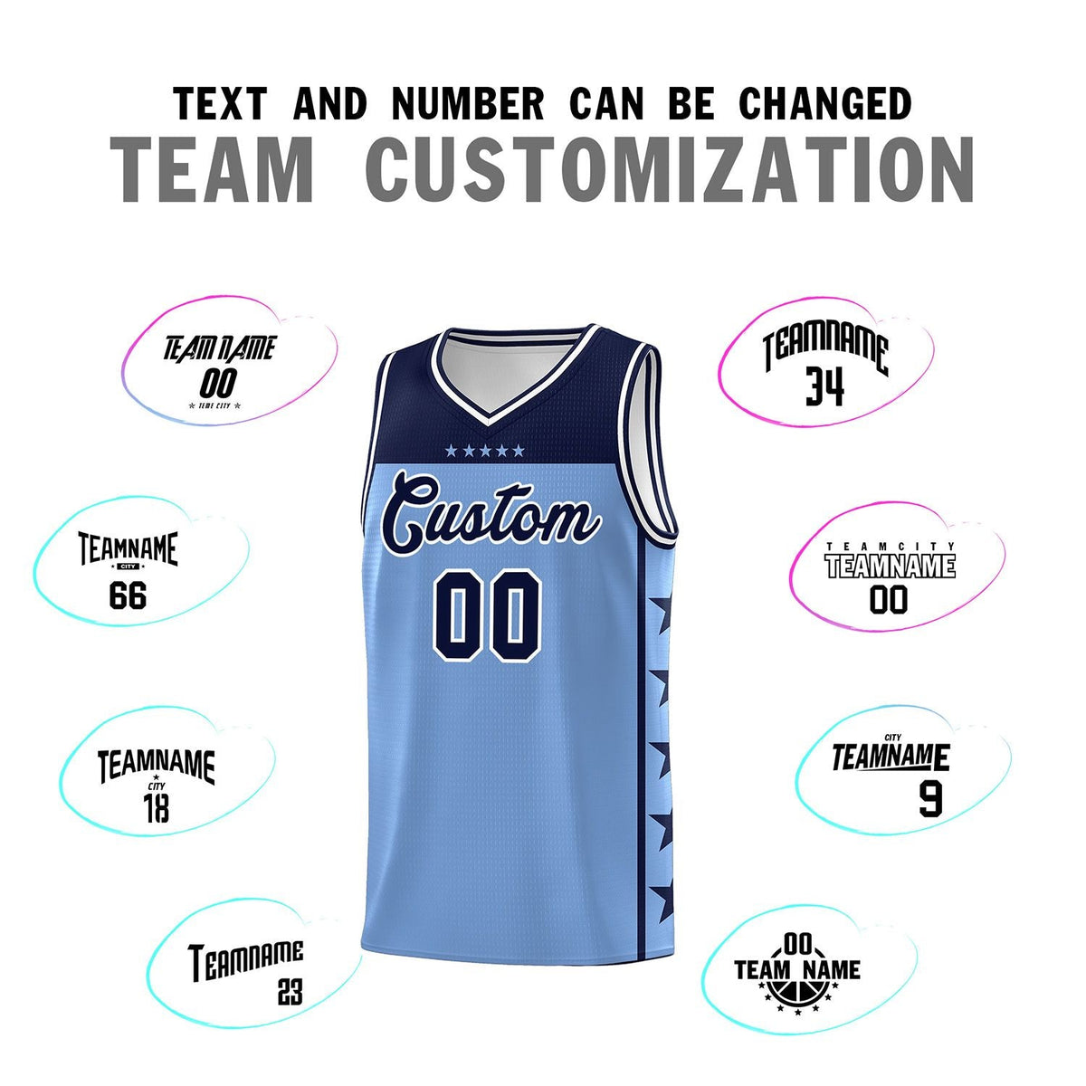 Custom Light Blue Navy Color Block Sets Sports Uniform Basketball Jersey