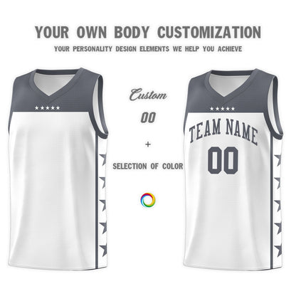 Custom White Dark Gray Color Block Sets Sports Uniform Basketball Jersey