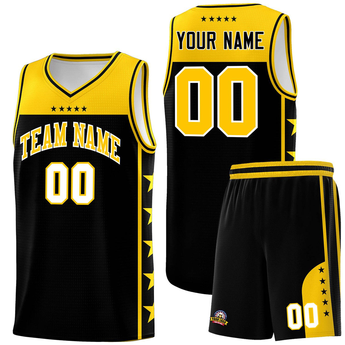 Custom Black Yellow Color Block Sets Sports Uniform Basketball Jersey