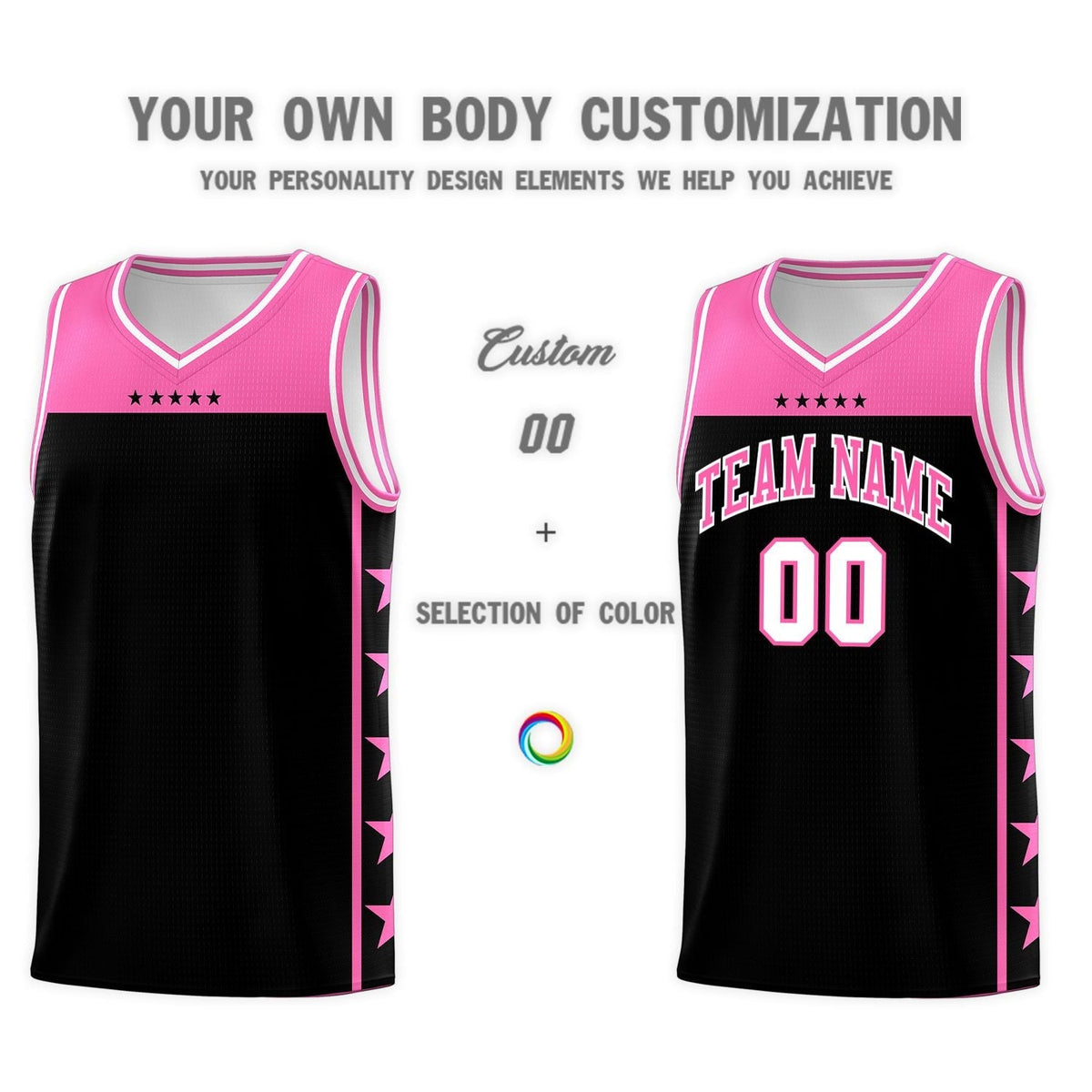 Custom Black Pink Color Block Sets Sports Uniform Basketball Jersey