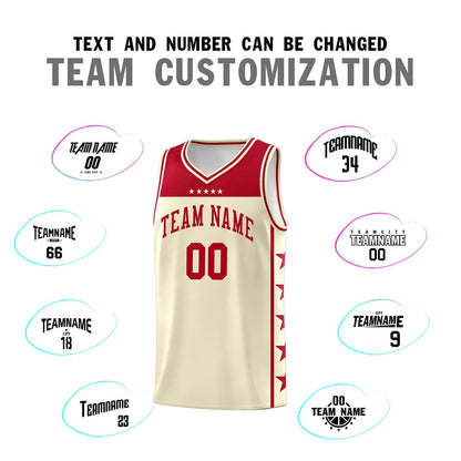 Custom Cream Red Color Block Sets Sports Uniform Basketball Jersey