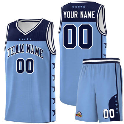 Custom Light Blue Navy Color Block Sets Sports Uniform Basketball Jersey