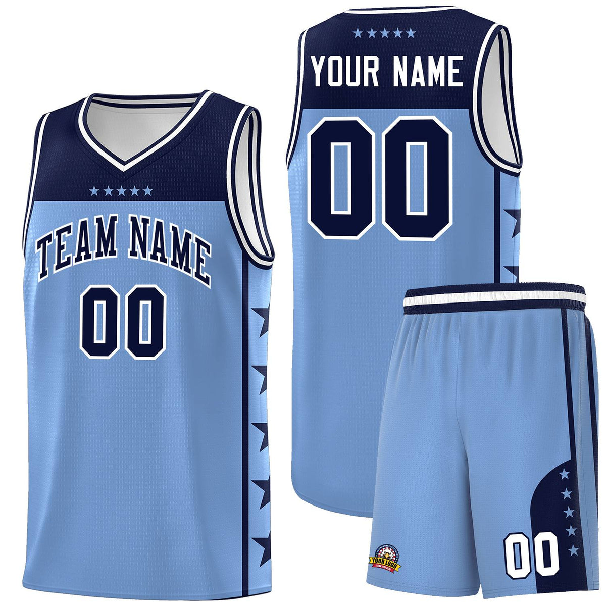 Custom Light Blue Navy Color Block Sets Sports Uniform Basketball Jersey