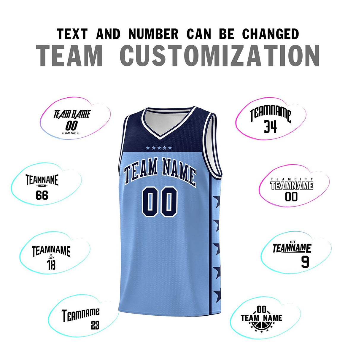 Custom Light Blue Navy Color Block Sets Sports Uniform Basketball Jersey