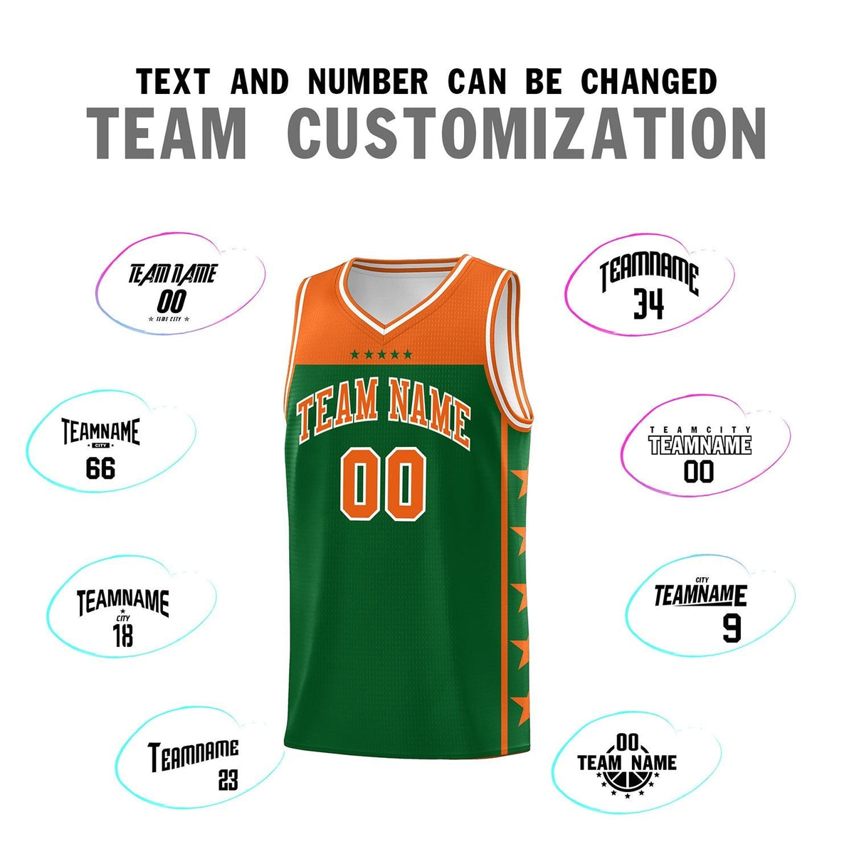 Custom Kelly Green Orange Color Block Sets Sports Uniform Basketball Jersey