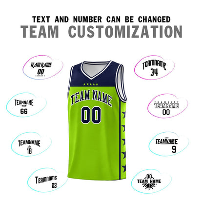 Custom Neon Green Navy Color Block Sets Sports Uniform Basketball Jersey