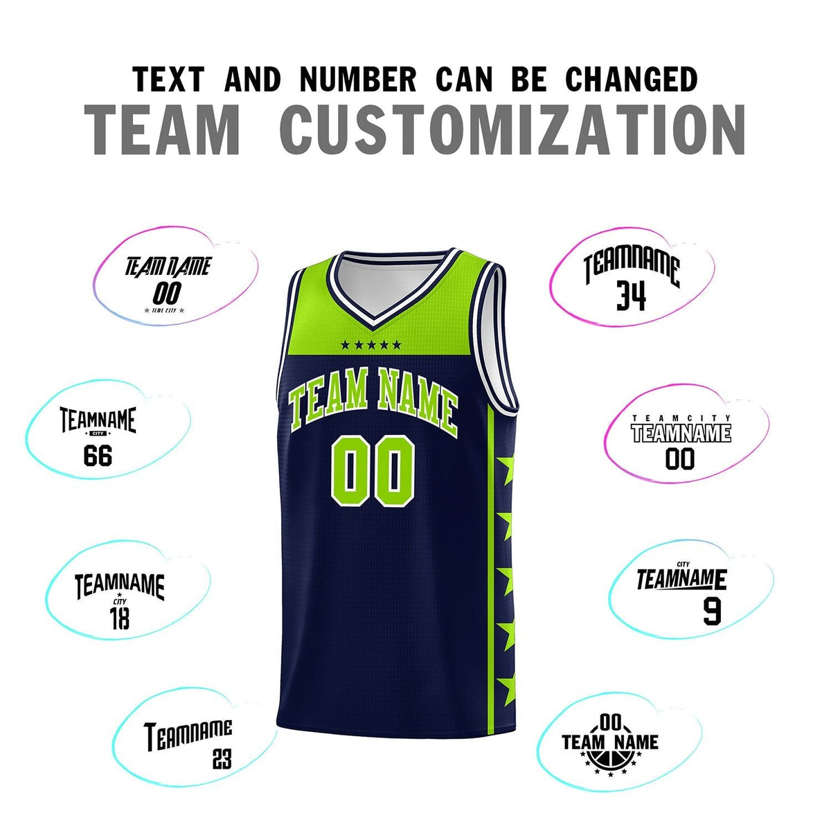 Custom Navy Neon Green Color Block Sets Sports Uniform Basketball Jersey