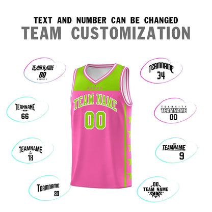 Custom Pink Neon Green Color Block Sets Sports Uniform Basketball Jersey
