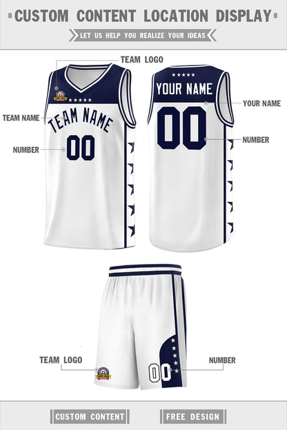 Custom White Navy Color Block Sets Sports Uniform Basketball Jersey